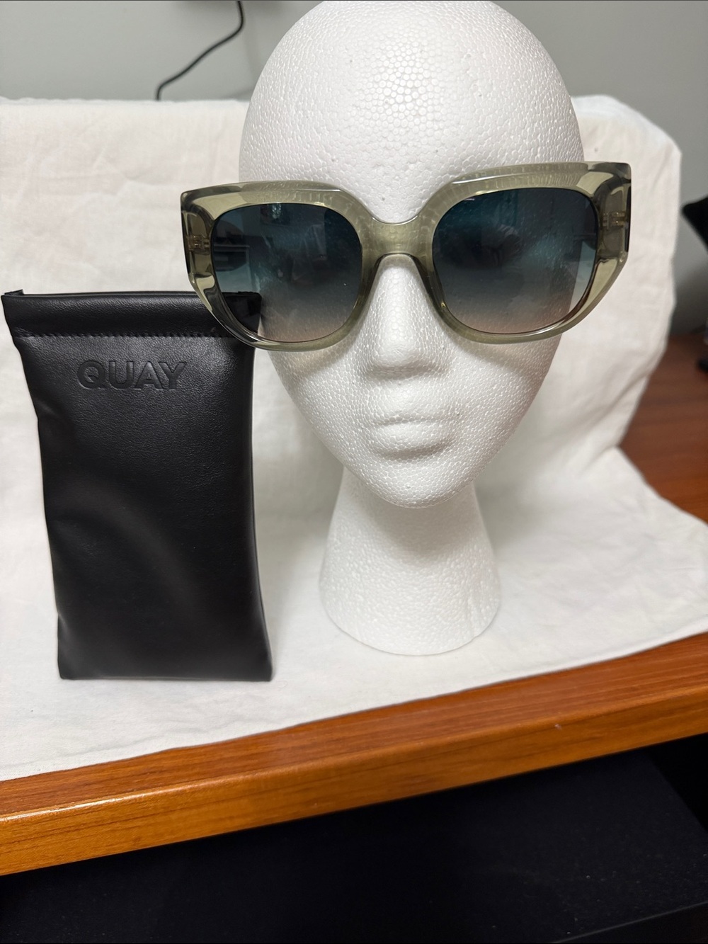 Quay Australia Olive Translucent Frame Sunglasses with Blue Gradient Lenses